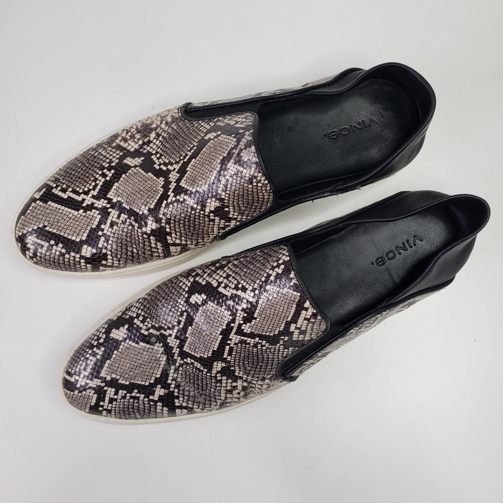 Vince Garvey Slip On Leather Snake Print Shoes Women's 9.5 Black Grey Ivory - Picture 3 of 12